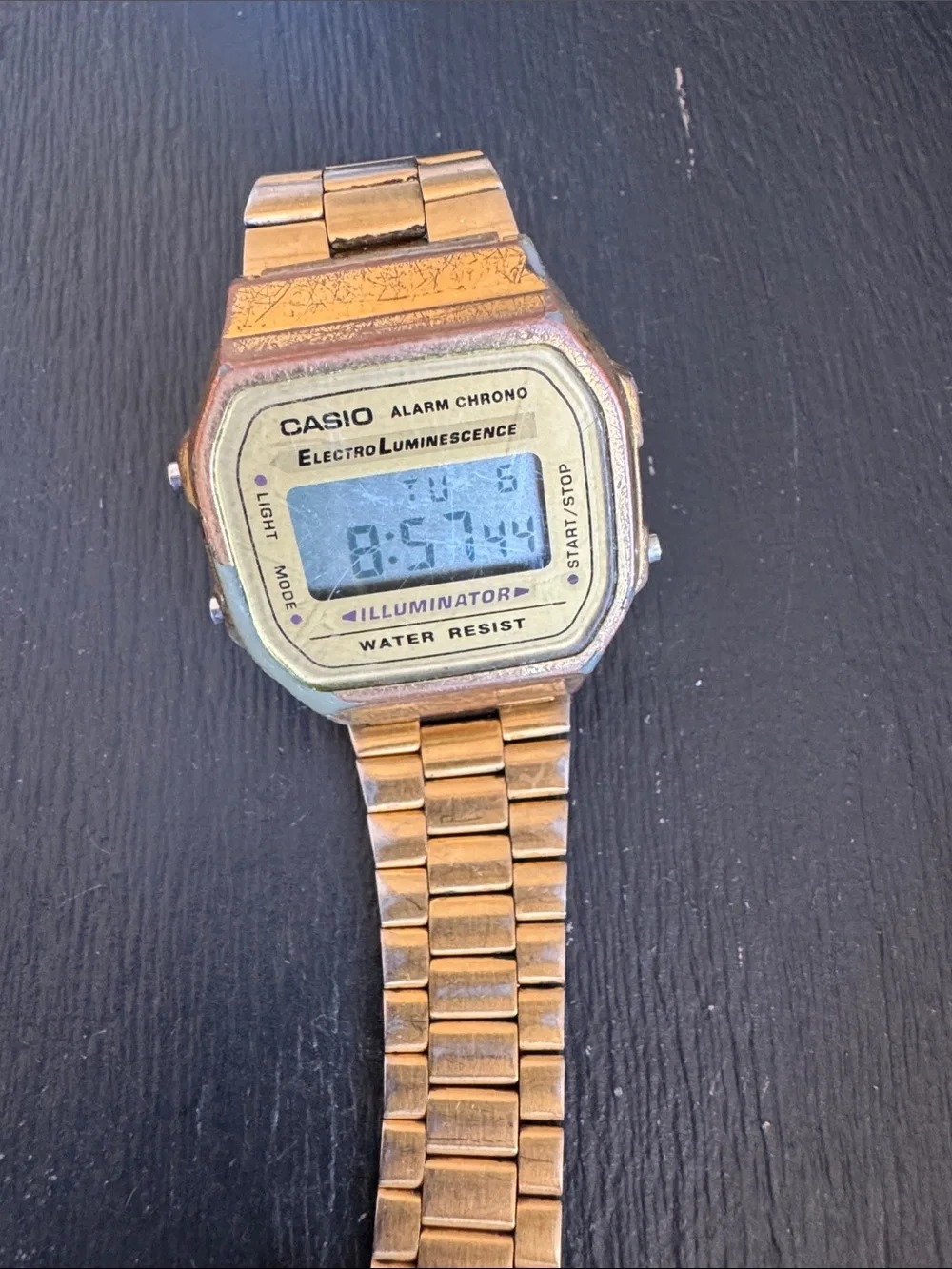 Vintage Casio A168WG Gold-Tone ElectroLuminescence Digital Watch (A168)